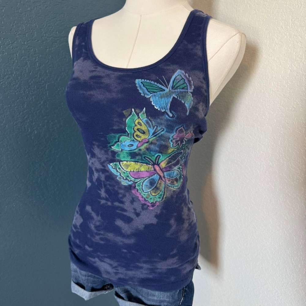 Y2K Ribbed Butterfly Graffiti Graphic Cami, Medium